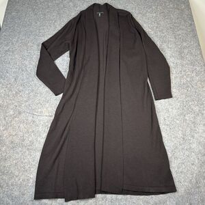 Eileen Fisher Sweater Womens Large Duster Cardigan Open Front Wool Brown Flaws